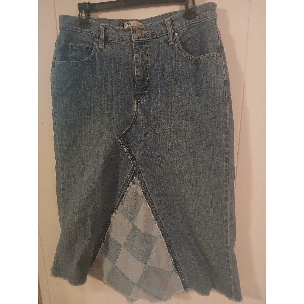 Vintage Denim Skirt Size 12 Patchwork Boho  Upcycled Y2k Western